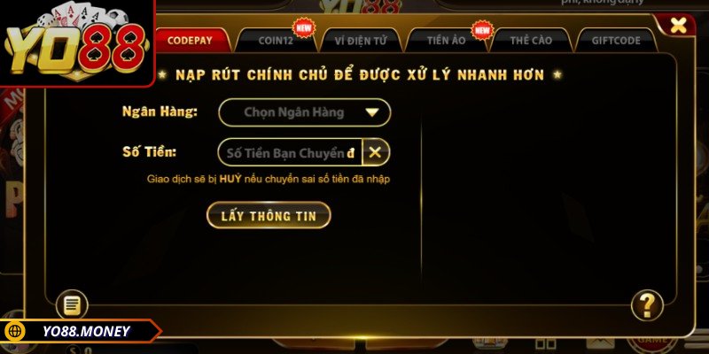 Các điều kiện để tiến hành nạp rút tiền YO88